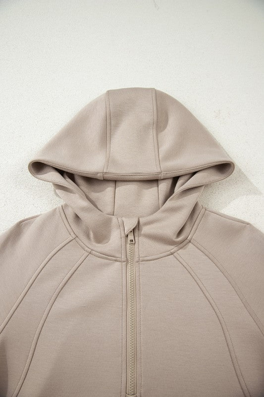 Women's taupe activewear hooded jacket, perfect for workouts
