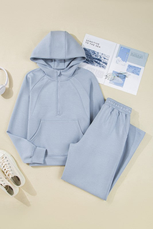 Women's light blue pants and bra set, perfect for activewear or workouts