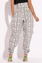 VacationGrabs paper bag waist pants for women in snake print with elastic cuffs and high waist