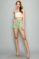 Women's Shorts Paperbag High Waist Belted Ash Wash Colored Shorts