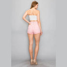 Women's paperbag high waist shorts in soft pink with a stylish elastic waist for a trendy look