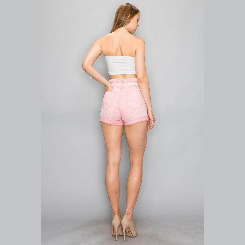 Women's paperbag high waist shorts in soft pink with a stylish elastic waist for a trendy look