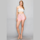 LITZ LA paperbag high waist shorts in pink with a comfortable tie waist for a stylish summer look