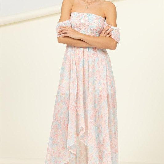 Women's Dresses Pastel Florals Smocked Midi Dress
