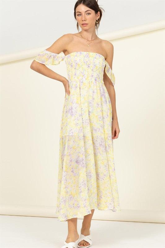 Women's Dresses Pastel Florals Smocked Midi Dress