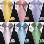 Pastel Solid Silk Wedding Ties Cufflink Set - VacationGrabs