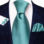 Pastel Solid Silk Wedding Ties Cufflink Set - VacationGrabs