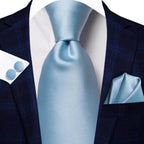 Pastel Solid Silk Wedding Ties Cufflink Set - VacationGrabs