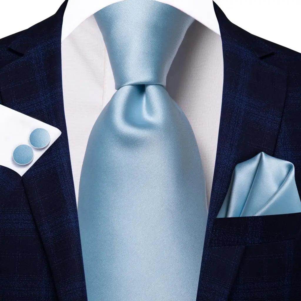 Pastel Solid Silk Wedding Ties Cufflink Set - VacationGrabs