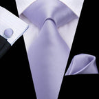 Pastel Solid Silk Wedding Ties Cufflink Set - VacationGrabs