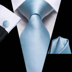 Pastel Solid Silk Wedding Ties Cufflink Set - VacationGrabs