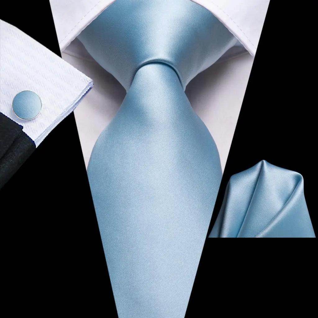 Pastel Solid Silk Wedding Ties Cufflink Set - VacationGrabs