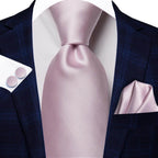 Pastel Solid Silk Wedding Ties Cufflink Set - VacationGrabs