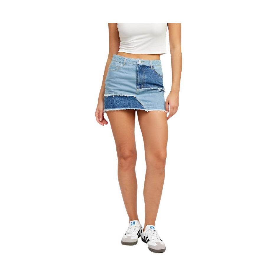 Patch Work Denim Mini Skirt - VacationGrabs