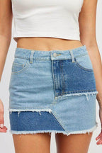 Patch Work Denim Mini Skirt - VacationGrabs