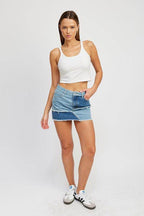 Patch Work Denim Mini Skirt - VacationGrabs