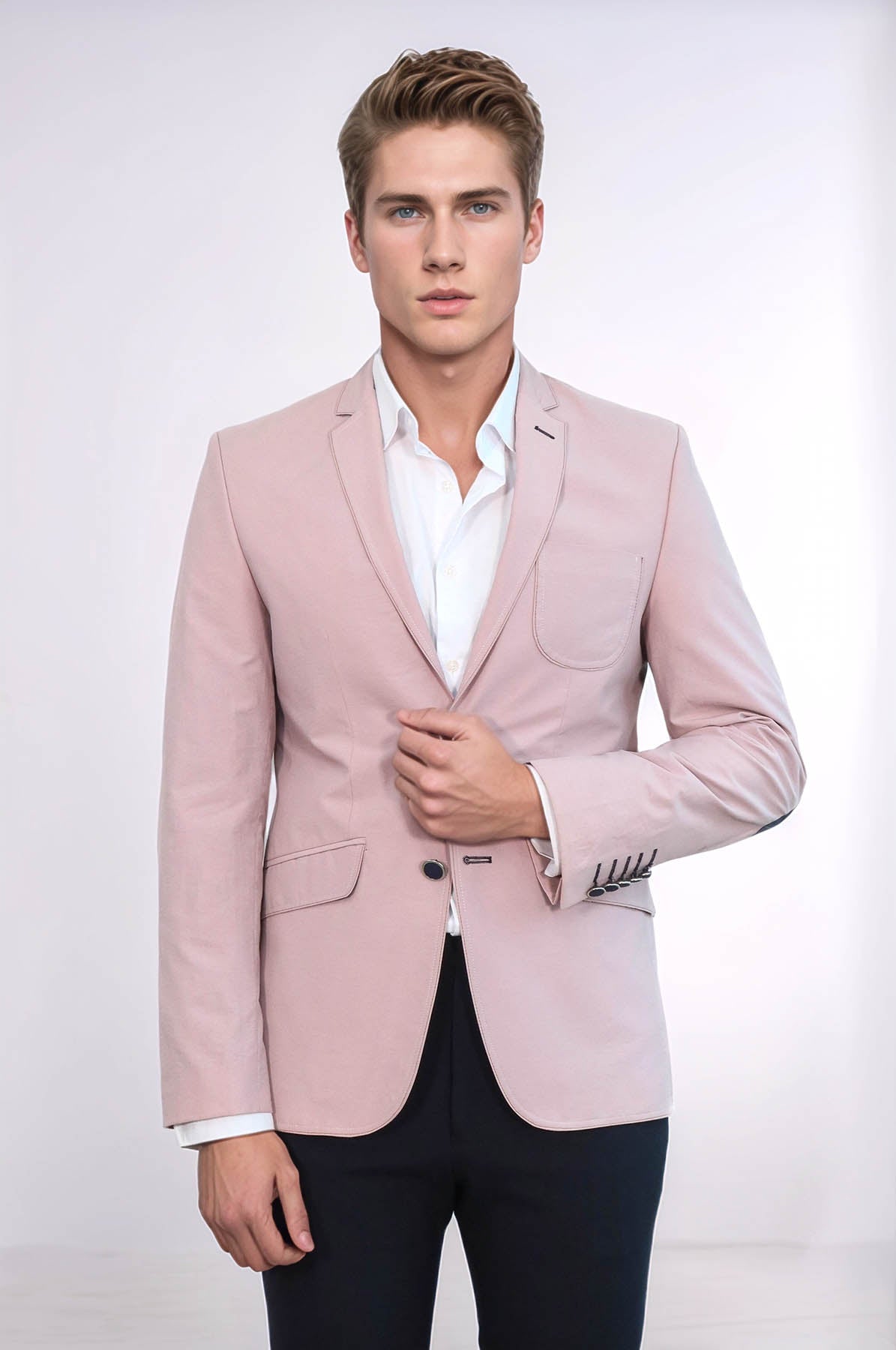 Patched Light Pink Blazer – styled view