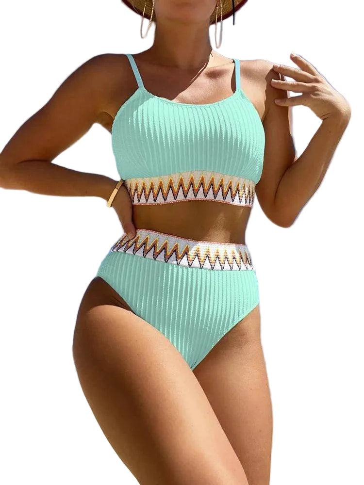 Mint green patchwork Brazilian bikini set for beach vacations