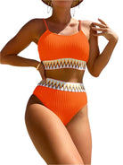 Women's orange Patchwork Brazilian bikini set for beach fun