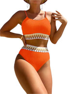 Women's orange Patchwork Brazilian bikini set for beach fun