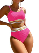 Women's pink patchwork Brazilian bikini set, perfect for beach outings