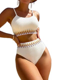 Women's Patchwork Brazilian bikini set, white, perfect for beach days