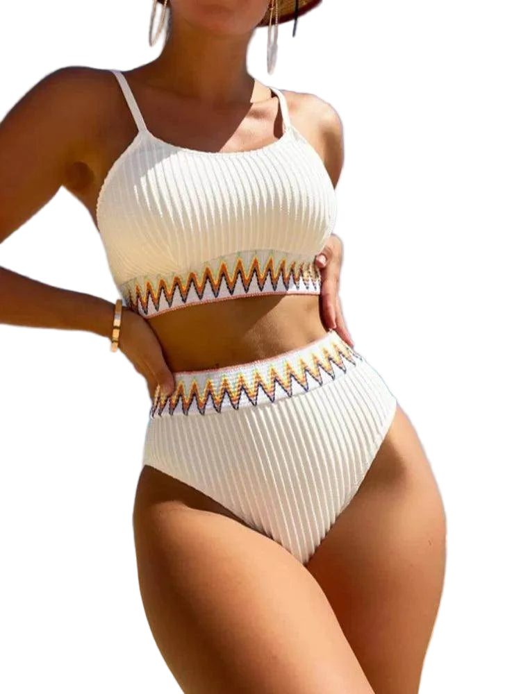 Women's Patchwork Brazilian bikini set, white, perfect for beach days