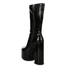 Rag Company patent leather calf boots with high block heels and a sleek zipper design