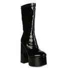 Stylish Rag Company patent leather calf boots with high block heels for a bold fashion statement