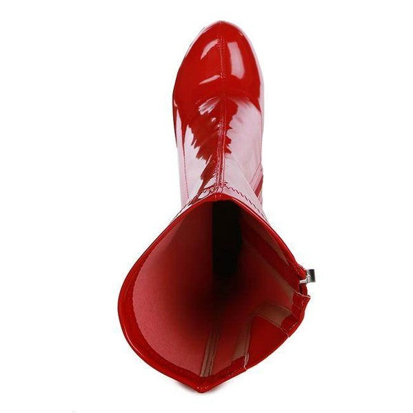Rag Company red patent leather calf boots with a sleek design and comfortable fit