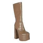 Rag Company patent leather calf boots in beige with a chunky platform heel for stylish outfits