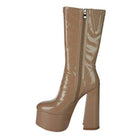 Rag Company patent leather calf boots in nude with chunky heel and side zipper for stylish looks