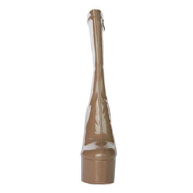 Rag Company patent leather calf boots in nude with a sleek design and side zipper for easy wear.