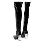 Rag Company patent thigh high boots in black with transparent block heels for stylish outfits