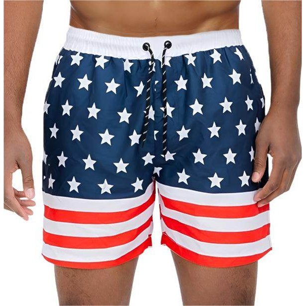 Men's patriotic swimwear for men featuring stars and stripes design for stylish summer pool days