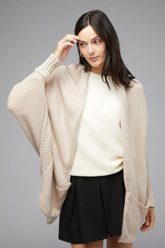 Women's Sweaters - Cardigans Pattern Knit Dolman Sleeve Solid Slouch Cardigan
