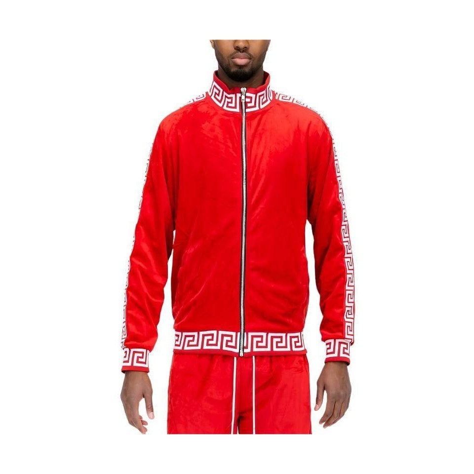 Pattern Trim Velour Track Jackets - VacationGrabs