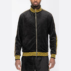 Pattern Trim Velour Track Jackets - VacationGrabs