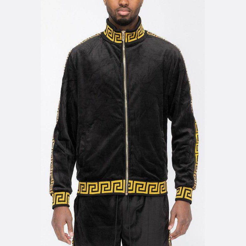 Pattern Trim Velour Track Jackets - VacationGrabs