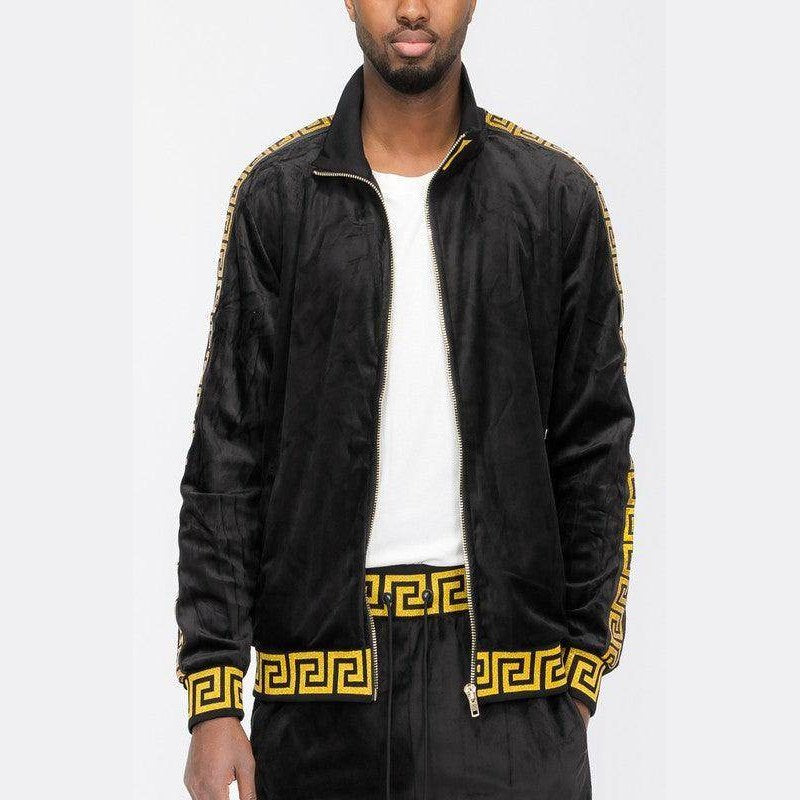 Pattern Trim Velour Track Jackets - VacationGrabs