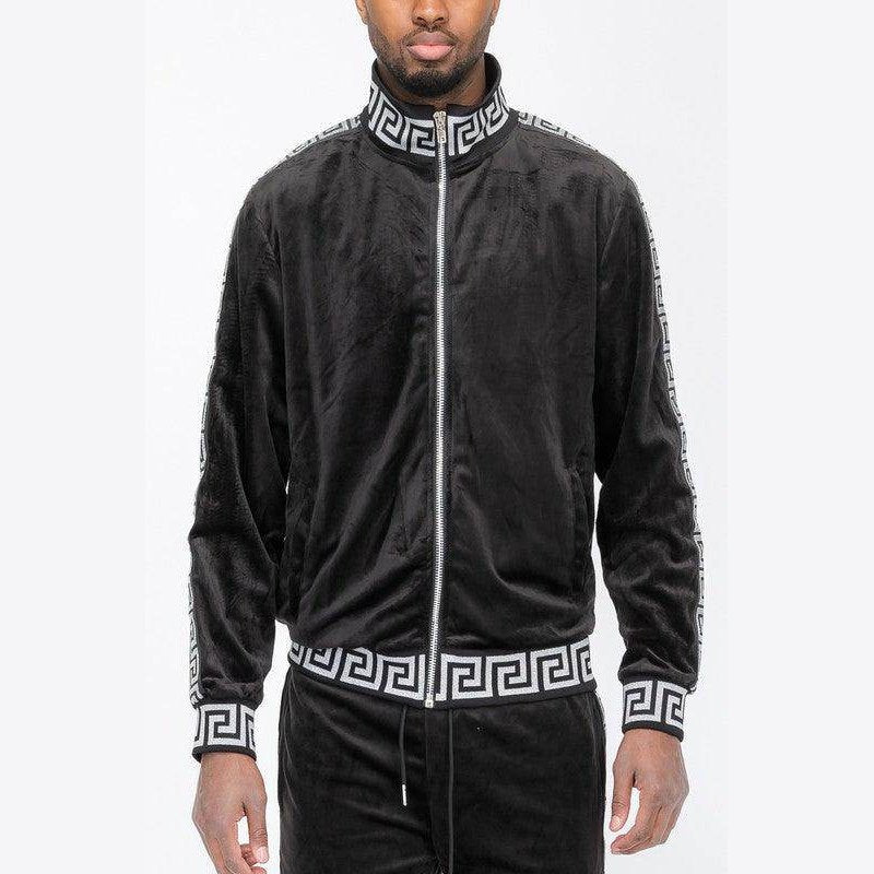 Pattern Trim Velour Track Jackets - VacationGrabs