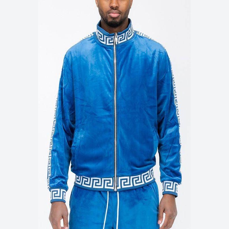 Pattern Trim Velour Track Jackets - VacationGrabs