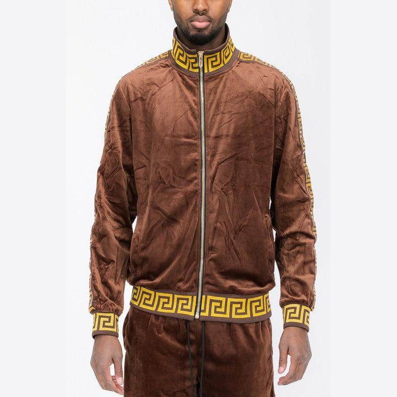 Pattern Trim Velour Track Jackets - VacationGrabs
