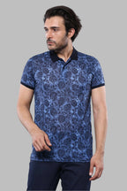 Patterned Blue Polo T-Shirt by Wessi – front view