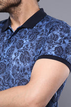 Patterned Blue Polo T-Shirt by Wessi – detail view
