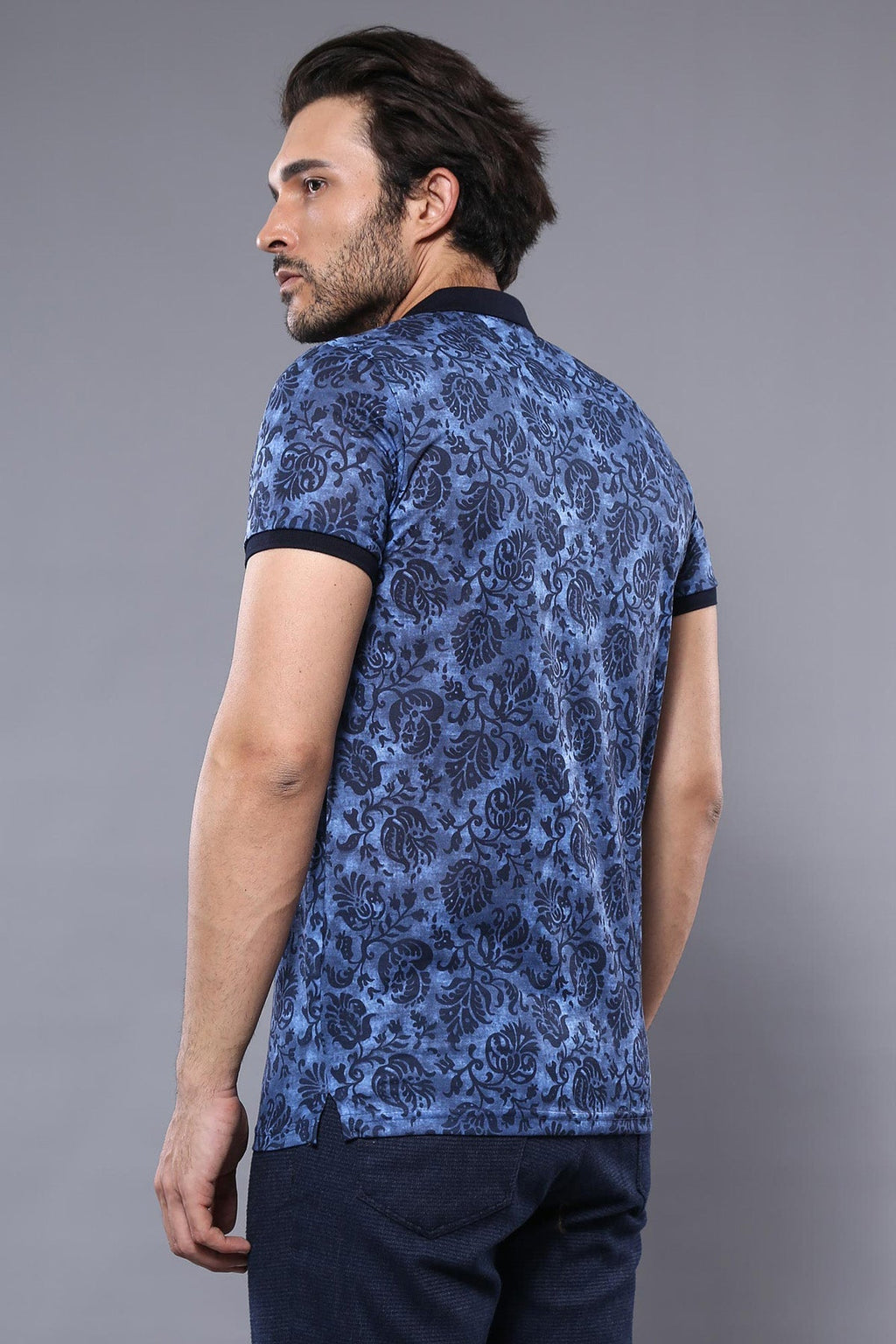 Patterned Blue Polo T-Shirt by Wessi – side view