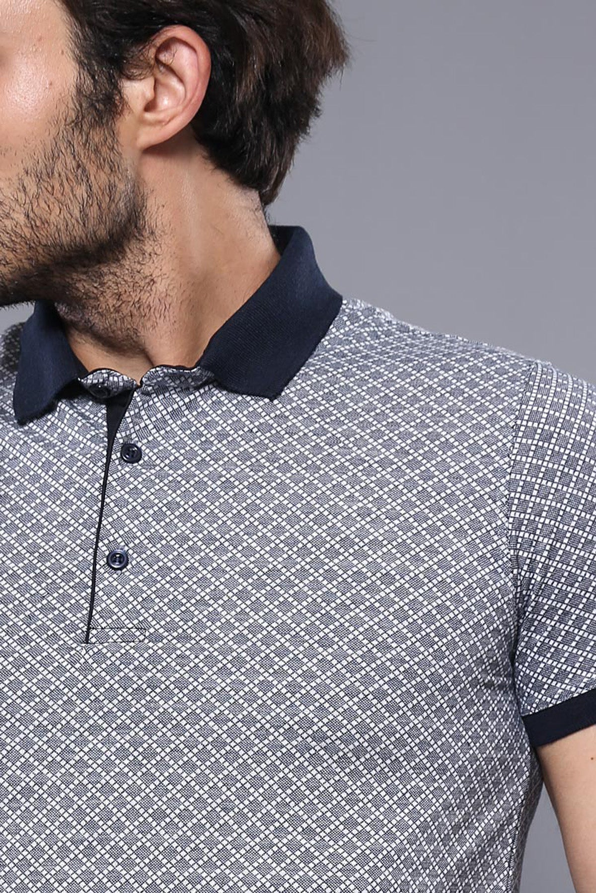Patterned Grey Men's Polo T-Shirt – detail view
