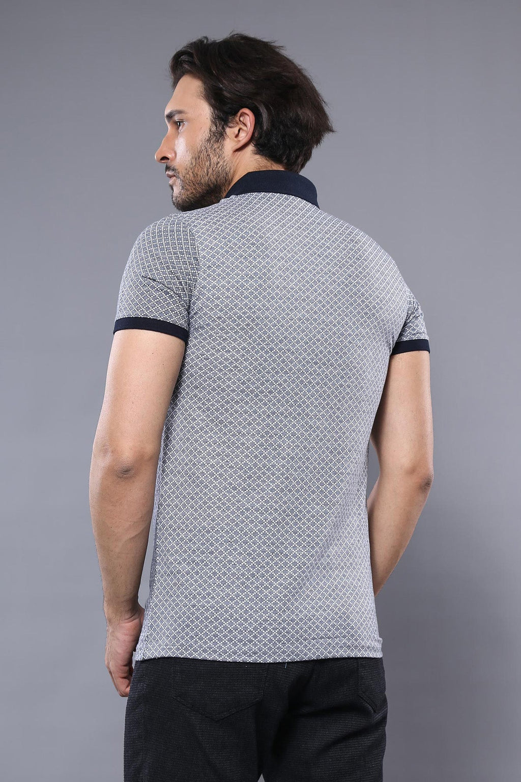 Patterned Grey Men's Polo T-Shirt – side view