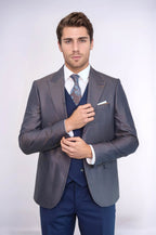 Patterned Navy Blue Brown Men Suit – angled view