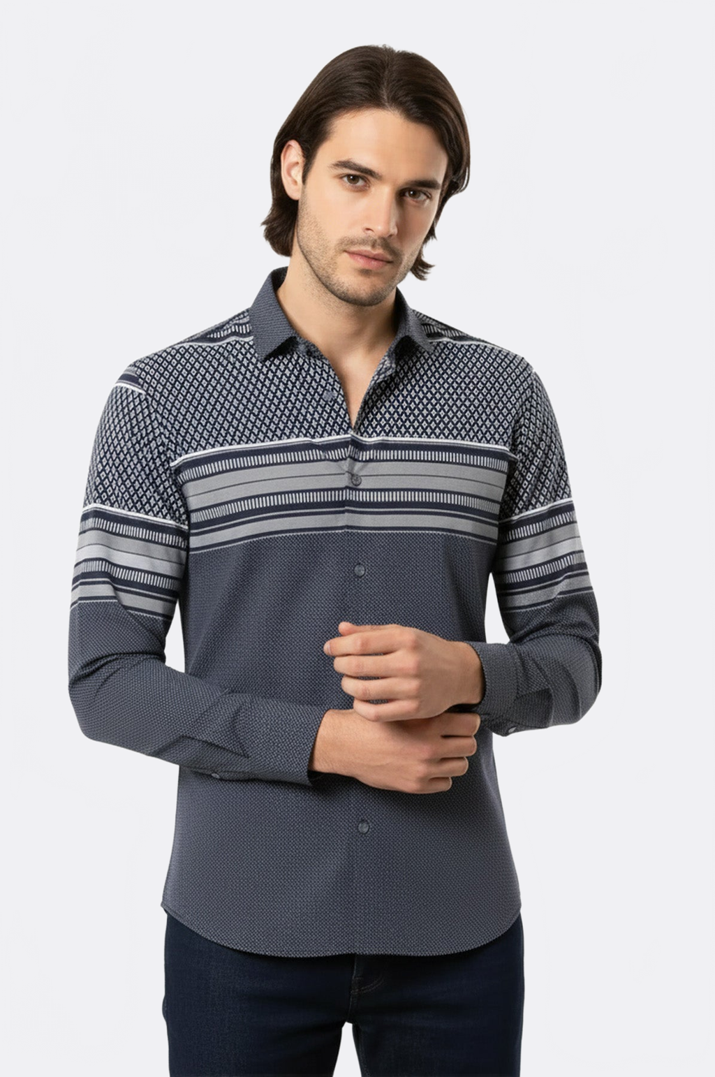 Patterned Navy Blue Men Shirt by Wessi – front view